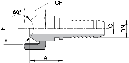 Schema Grafico DKR – FEMMINA DIRITTA CONO 60° FILETTO GAS CILINDRICO AERTUBI S.r.l.