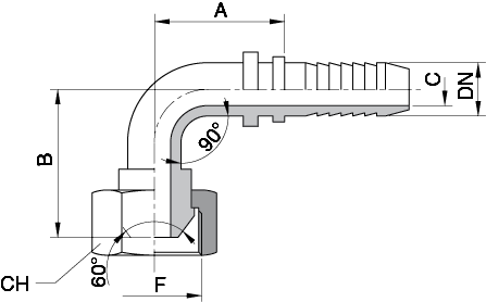 Schema Grafico FEMMINA CURVA 90° CONO 60° FILETTO GAS CILINDRICO AERTUBI S.r.l. Schema Grafico FEMMINA CURVA 90° CONO 60° FILETTO GAS CILINDRICO AERTUBI S.r.l.