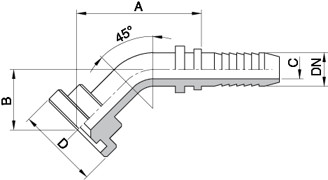 Schema Grafico FLANGIA CURVA 45° 3000 – 6000 PSI SAE J518 AERTUBI S.r.l.