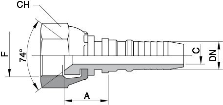 Schema Grafico FEMMINA DIRITTA JIC SVASATA 74° – SAE J 514 FILETTO UNF AERTUBI S.r.l.