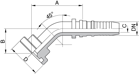 Schema Grafico FLANGIA CURVA 45° 3000 – 6000 PSI SAE J518 AERTUBI S.r.l.