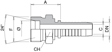 Schema Grafico MASCHIO Métrico SVASATO 24° – DIN 3853/3861 SERIE L DIN 2353 AERTUBI S.r.l.