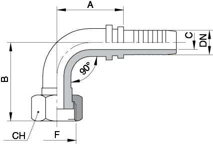 Schema Grafico FEMMINA ORFS 90° – SAE J1453 AERTUBI S.r.l.