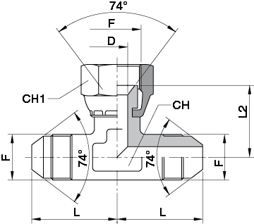 Schema Grafico “T” Dl LINEA CON DADO GIREVOLE JIC 37° AERTUBI S.r.l.