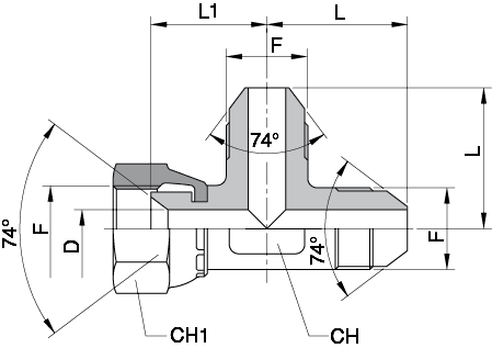 Schema Grafico “T” Dl DERIVAZIONE CON DADO GIREVOLE JIC 37° AERTUBI S.r.l.