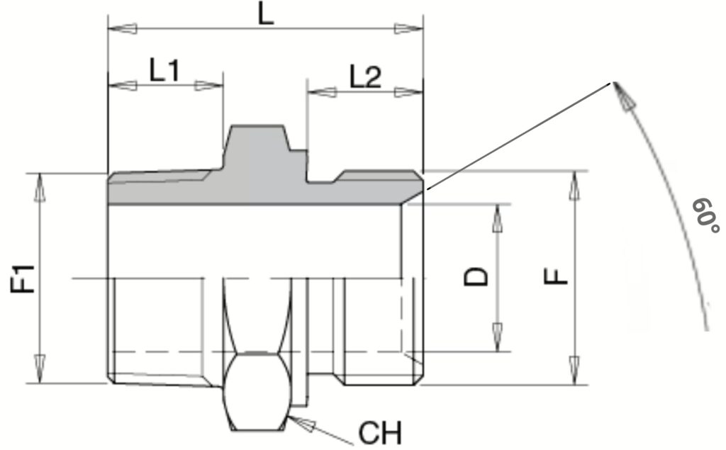 schema grafico - BSP-BSPT ADATTATORE MASCHIO – CILINDRICO CONICO - AERTUBI s.r.l.