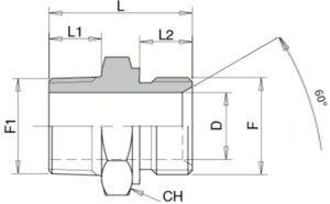 schema grafico - BSP-BSPT ADATTATORE MASCHIO – CILINDRICO CONICO - AERTUBI s.r.l.