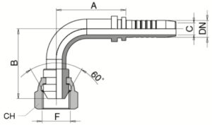 schema grafico - DKR – FEMMINA 90° BSP – CONO 60° - AERTUBI s.r.l.