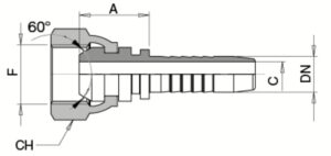 schema grafico - DKR – FEMMINA DIRITTA BSP – CONO 60° - AERTUBI s.r.l.