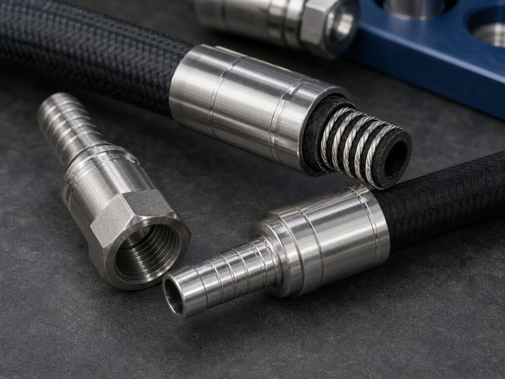 Interlock e raccordi pressati SAE 100R12 R13 R15 in AISI 316L per alte pressioni navali e raffinerie